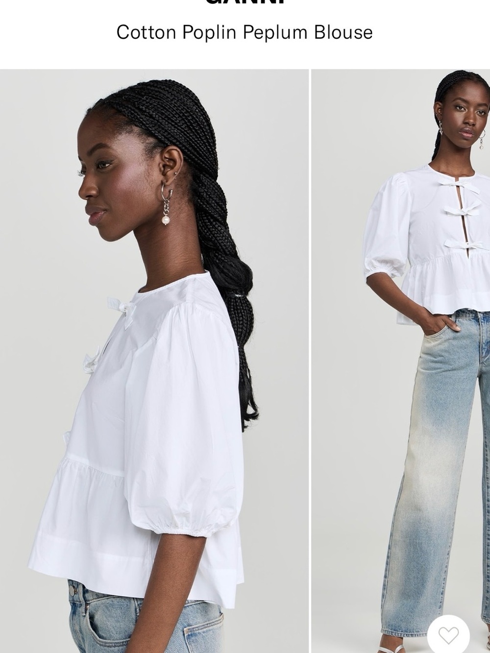 Ganni Cotton Poplin Peplum Blouse with ties - White - Picture 2 of 6